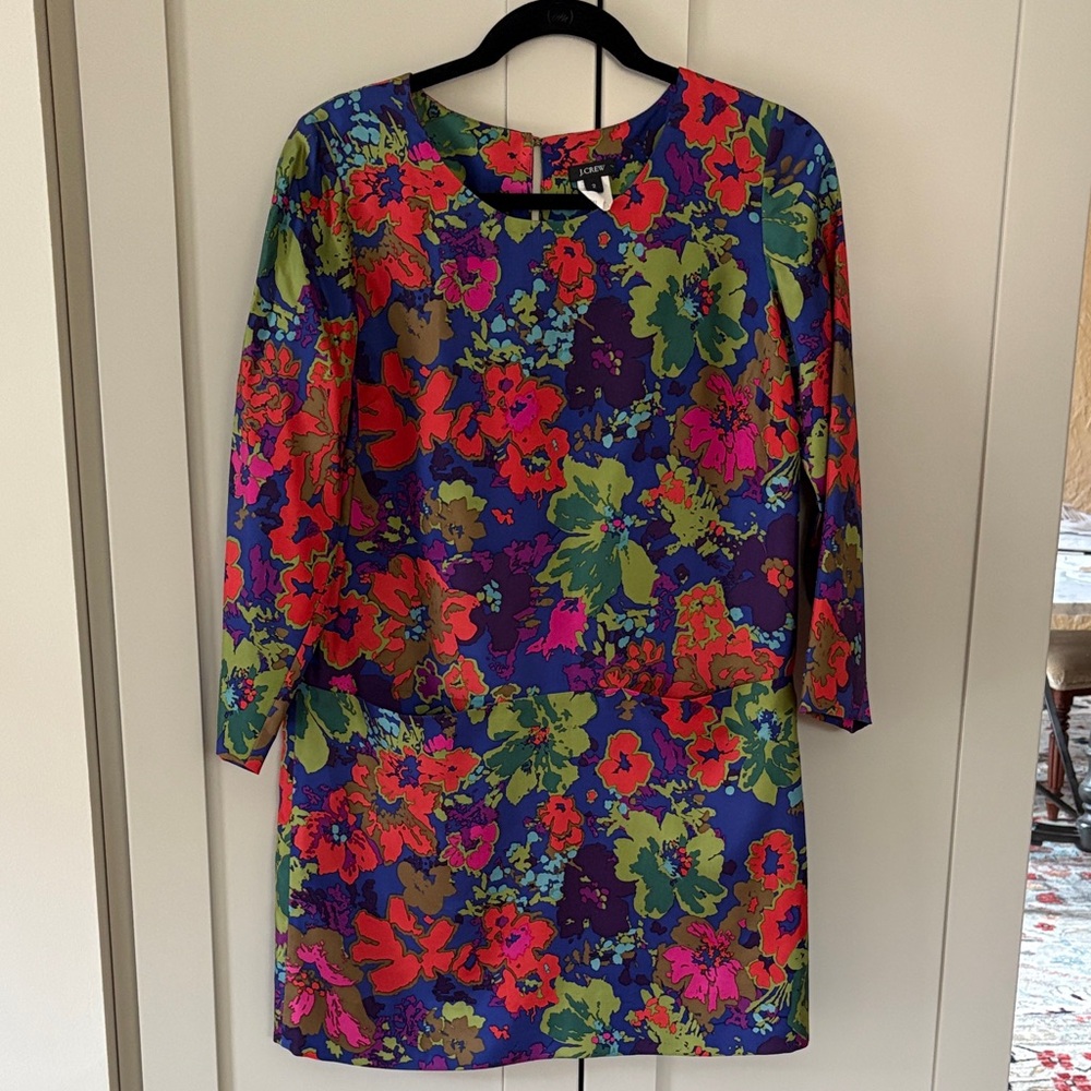 J. Crew Long Sleeve Floral Dress - Red, Green, Blue
